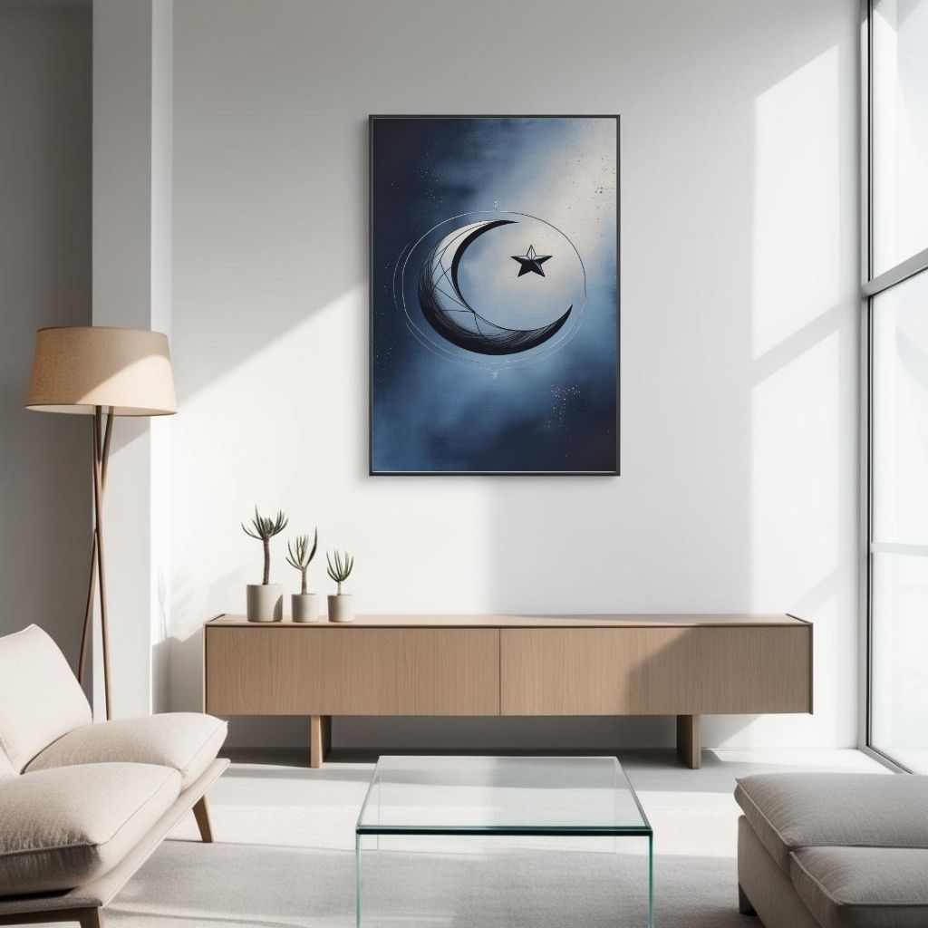 Arte de pared de luna creciente imprimible, póster de luna y estrella, decoración del hogar bohemia celestial, impresión de arte moderno, descarga digital