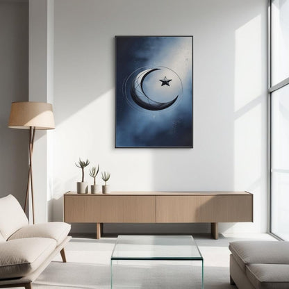 Arte de pared de luna creciente imprimible, póster de luna y estrella, decoración del hogar bohemia celestial, impresión de arte moderno, descarga digital