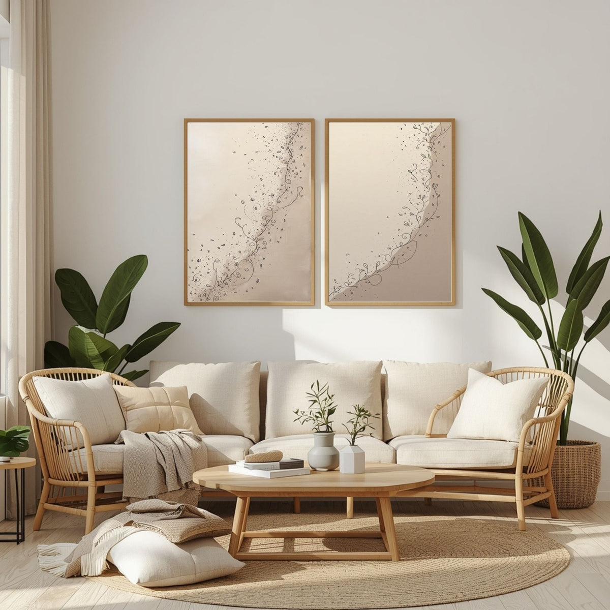 Botanical Line Art Wall Art Set of 2 Printable, Elegant Vine Prints, Minimalist Neutral Decor, Digital Download